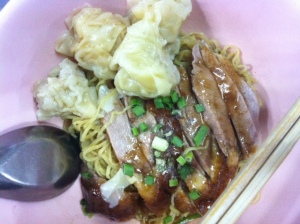Duck with wonton, noodles and fresh broth.